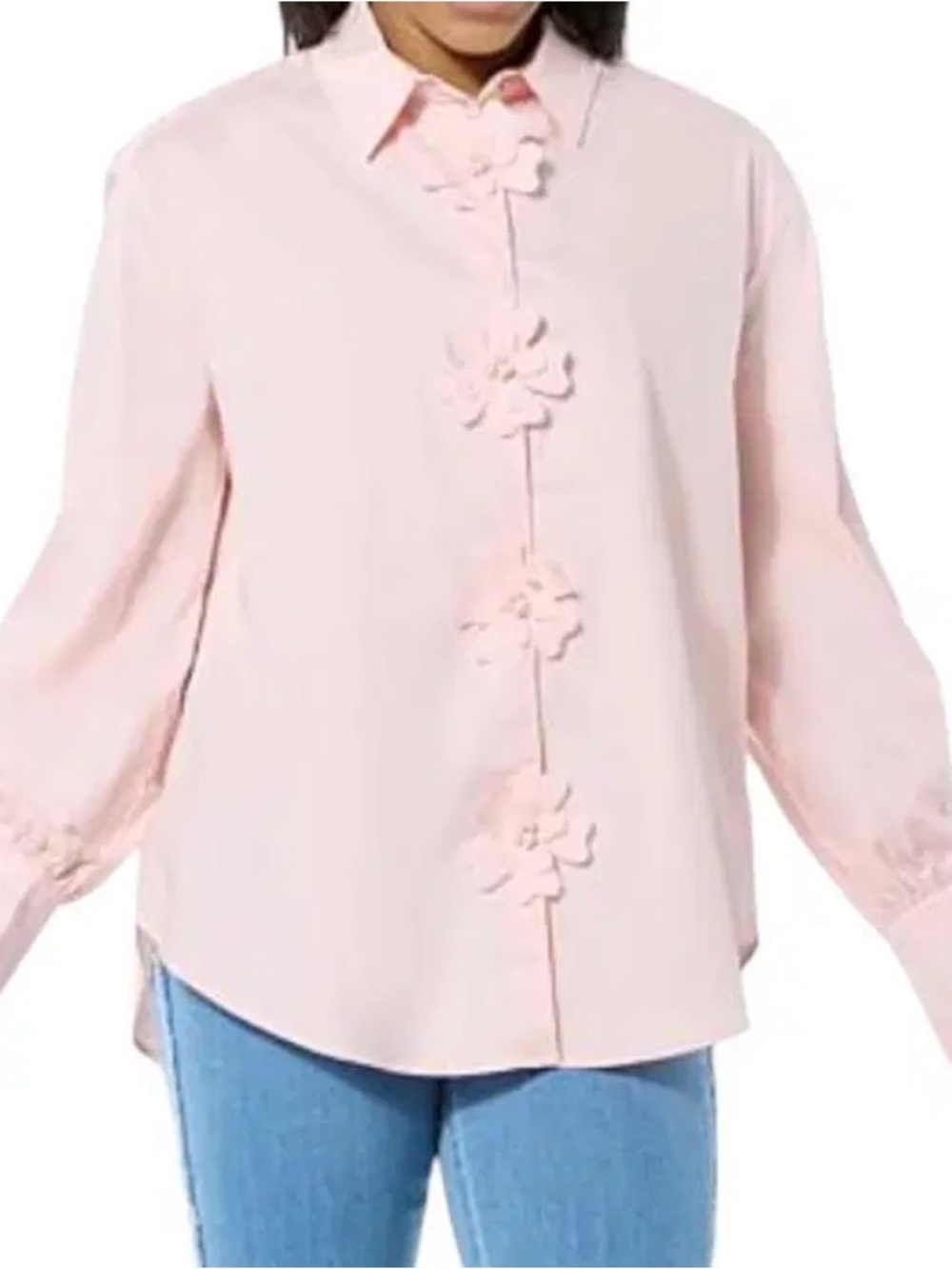 Christian Siriano Light Pink Floral Appliqué Button-Down Shirt